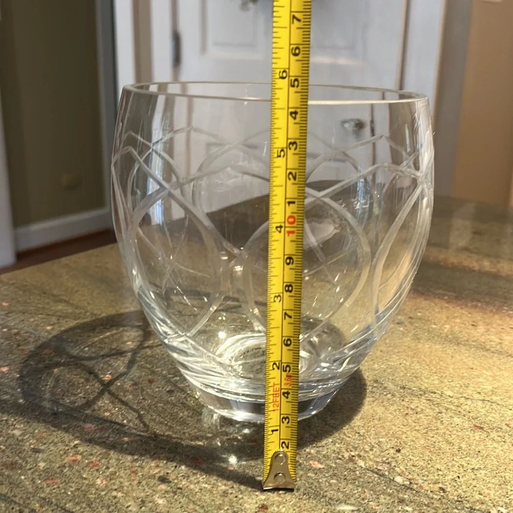 Small chunky glass etched vase